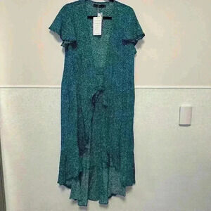 NWT! Zesica Teal Floral Wrap Dress with Ruffles Size M